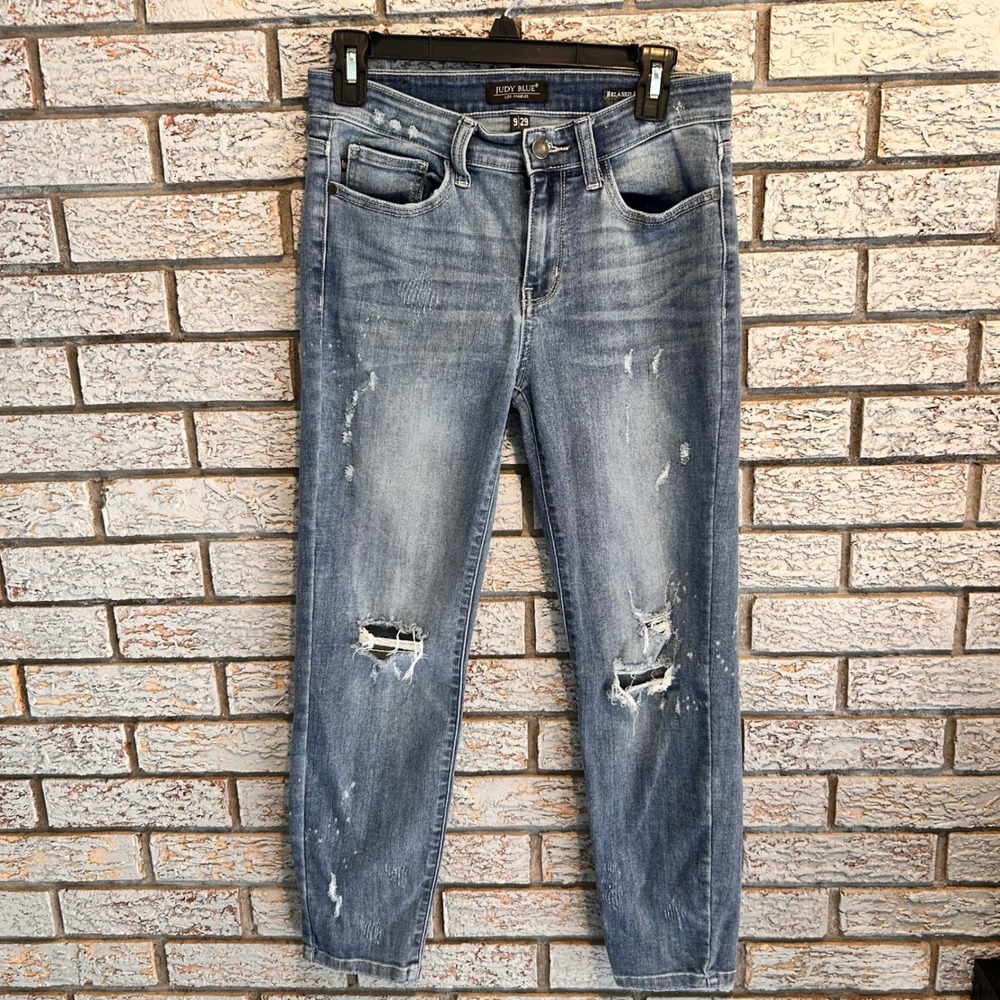 Judy Blue‎ Relaxed Fit Distressed Paint Splatter Jeans Blue 9/29 High Rise